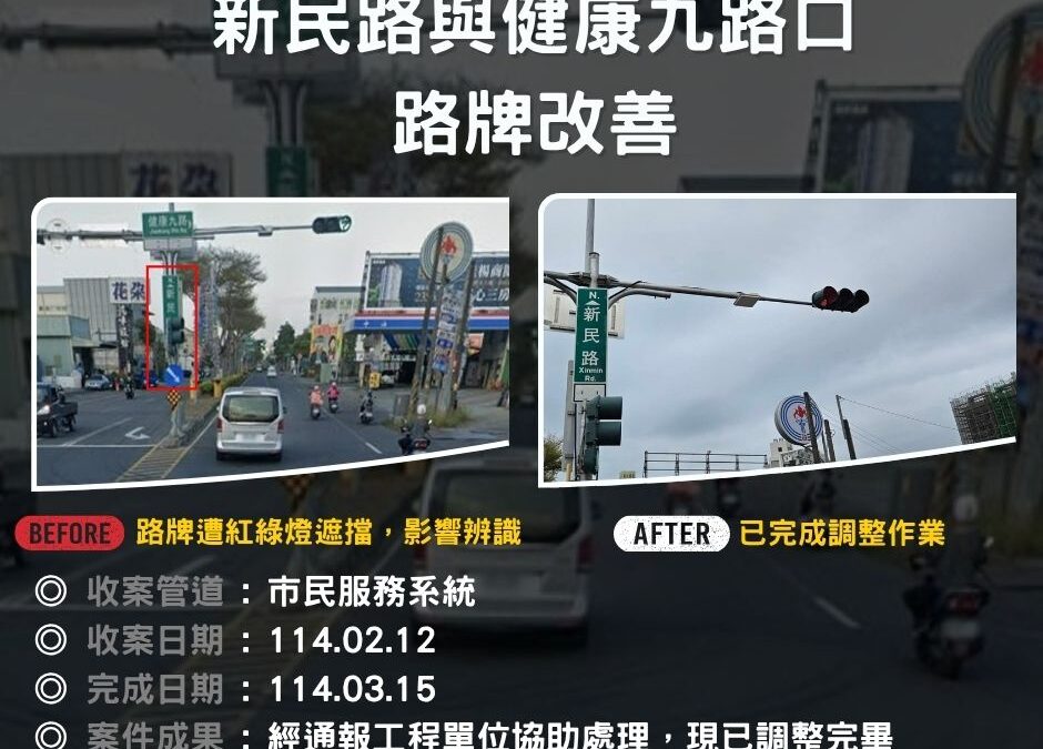新民路與健康九路口 路牌改善